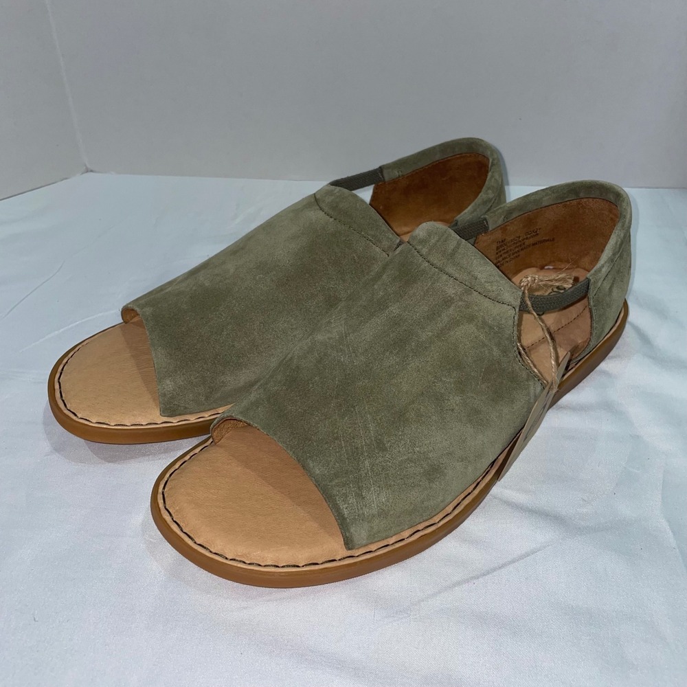 Born Cove Modern Olive Green Suede Peep Toe Sandals Womens 11M